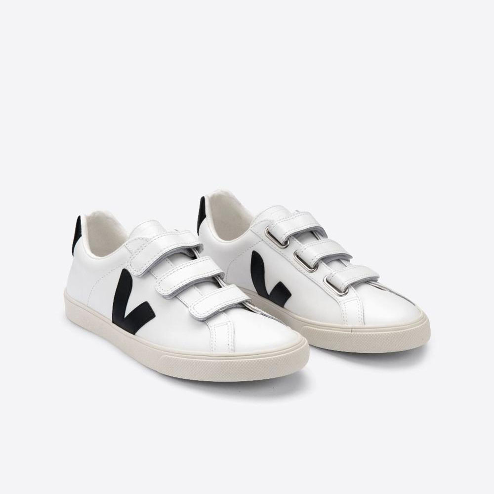 Veja Israel Mens 3 Lock Leather Sneakers White Black